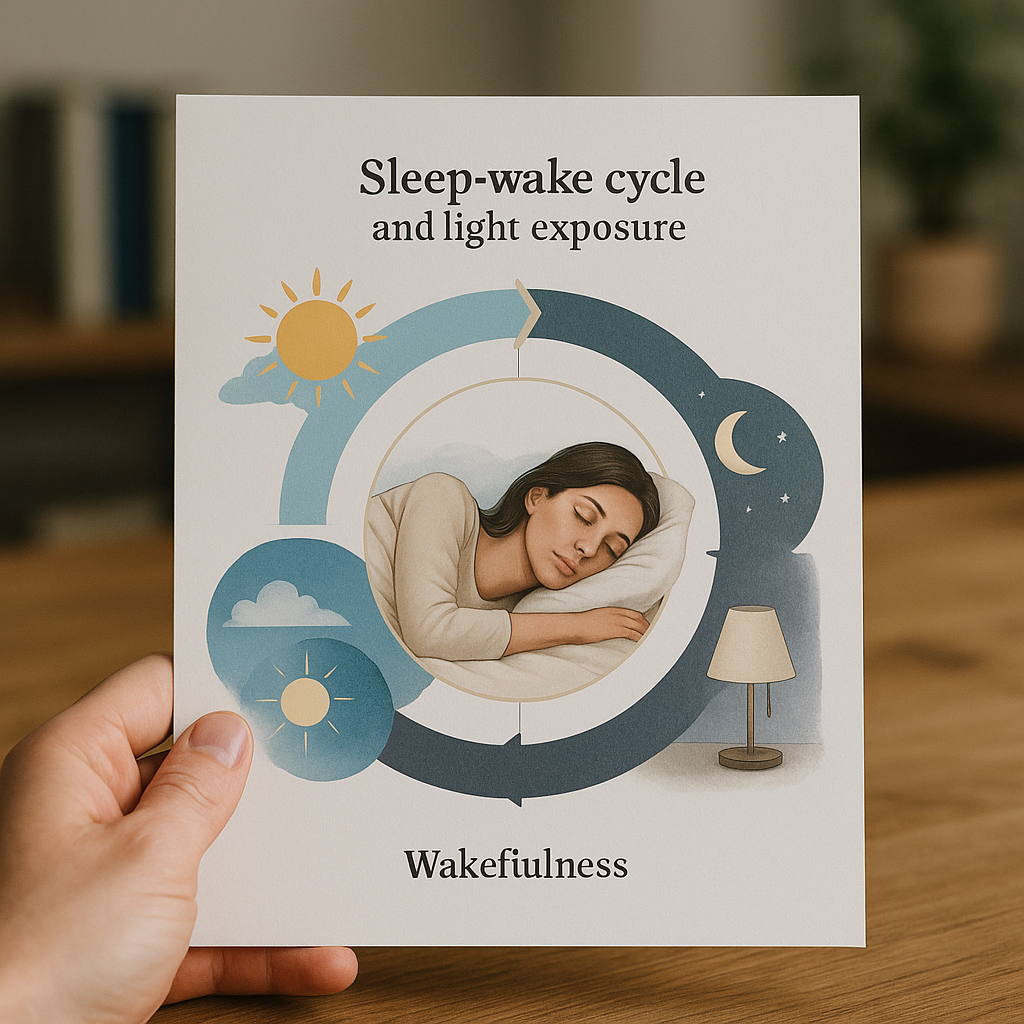 Diagram of the sleep-wake cycle and light exposure illustrating circadian rhythm for AP Psychology.